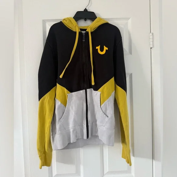 True Religion Black and Yellow Hoodie size S - Picture 2 of 9